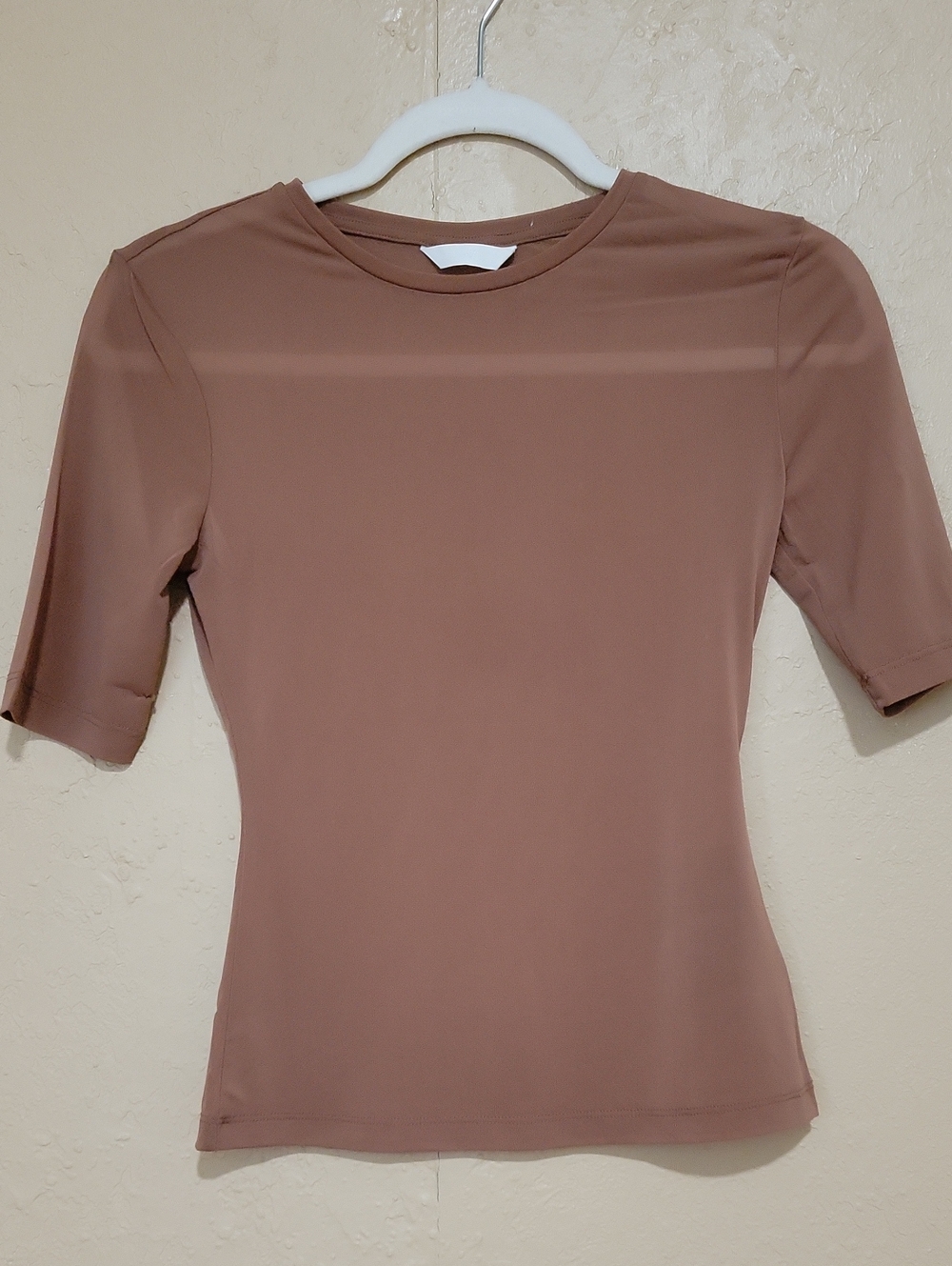 H&M Short-Sleeve Crewneck Top in Dusty Taupe